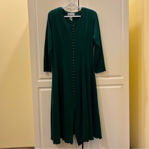California Rhythms Vintage 90s Green A Line Dress Sz L Back Tie Button Front - Picture 2 of 12